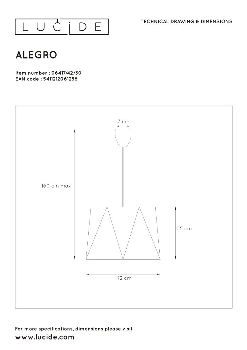 ALEGRO - Závesná lampa - E27 D42cm H25cm - čierna